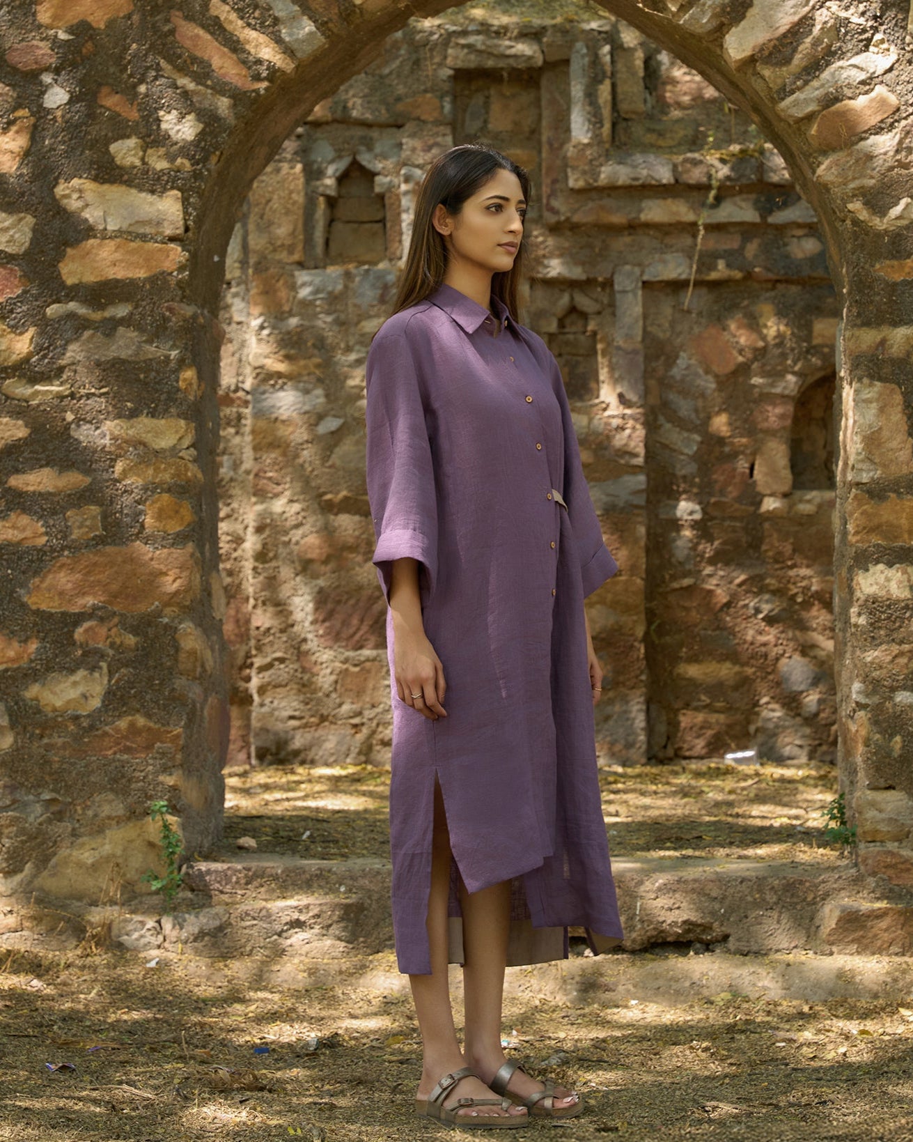 Breanna 100% Linen Long Relaxed fit Tunic with Button Twist
