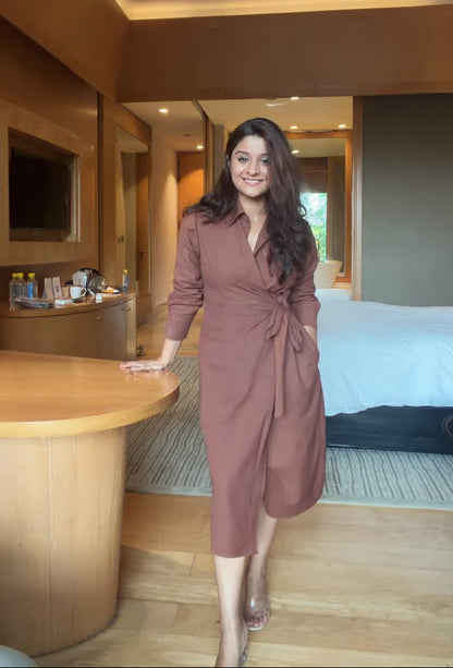 Audrey Linen blended Tie front Shirt Dress