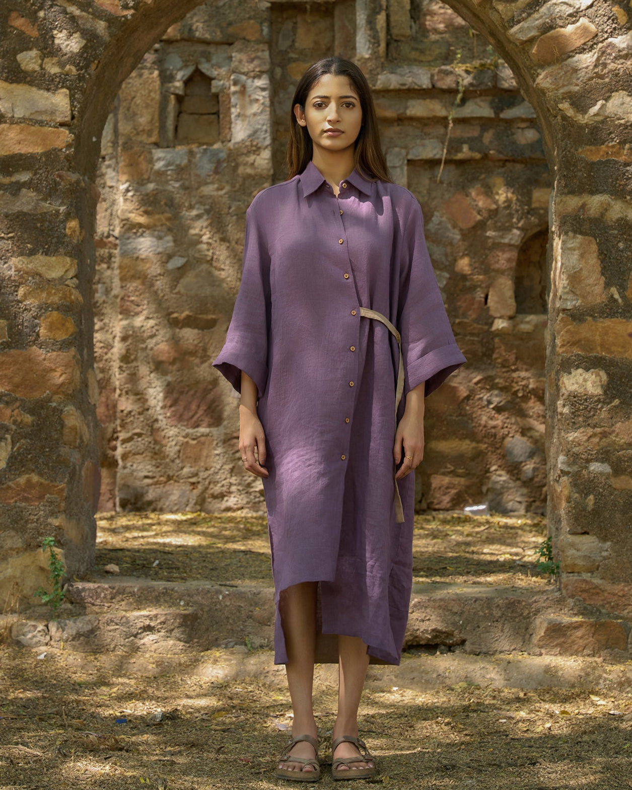 Breanna 100% Linen Long Relaxed fit Tunic with Button Twist