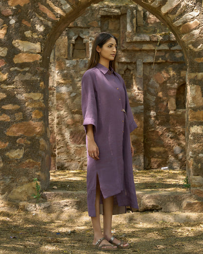 Breanna 100% Linen Long Relaxed fit Tunic with Button Twist